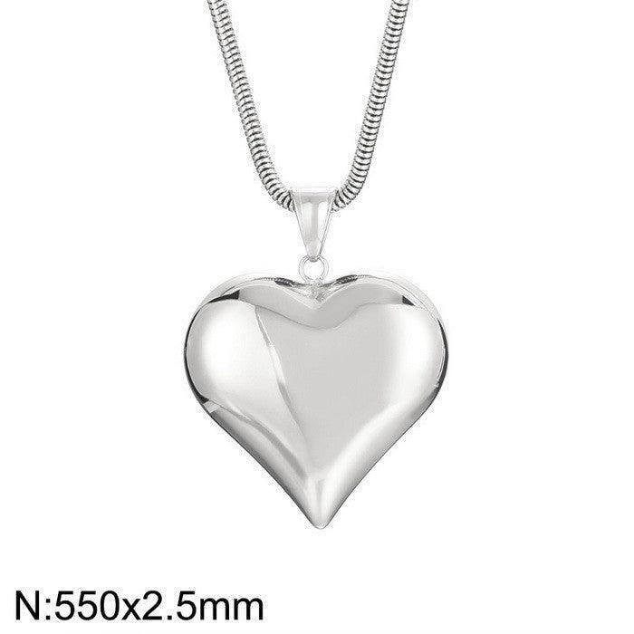 Elegant Heart Pendants: Silver & Gold Necklace Charms-Steel With Chain-7