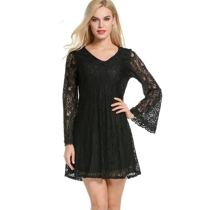 Elegant lace dress summer V-neck large size dress-5