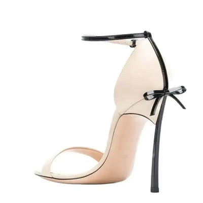 Elegant Nude High Heels with Chic Black Bows-2