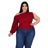 Elegant Plus-Size Black One-Shoulder Jumpsuit-Red-8