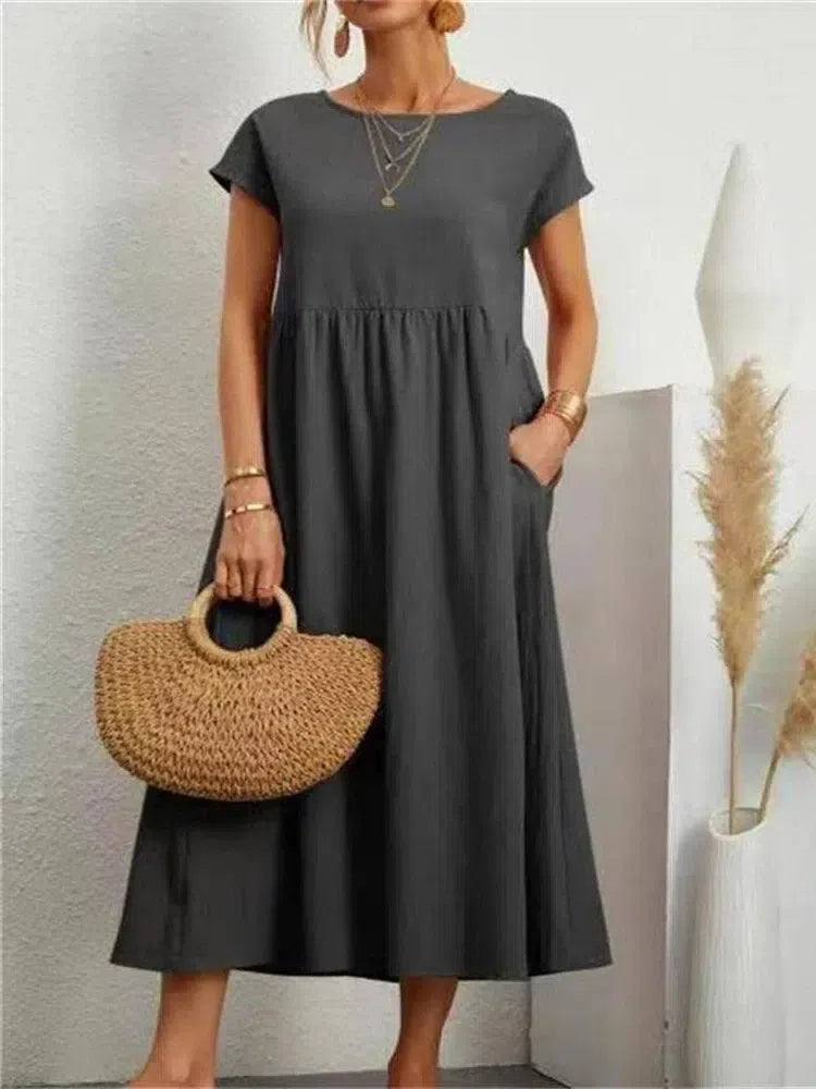 Elegant Sage Green Midi Dress - Lightweight & Timeless-Dark Grey-9