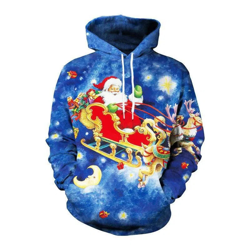 Elk Christmas Animal Print Couple Hooded Sweater-SB101100-9