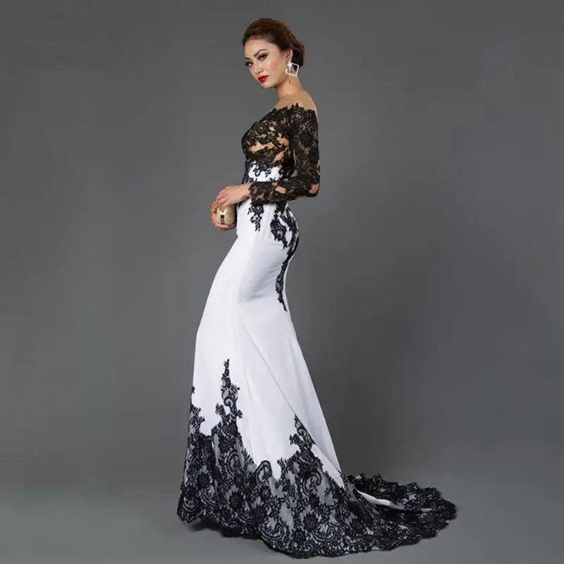 Embroidered Lace Maxi Dress With Fishtail Slim Tail-4