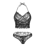 erotic lingerie Sexy perspective pajamas set Sling lace-Black-2