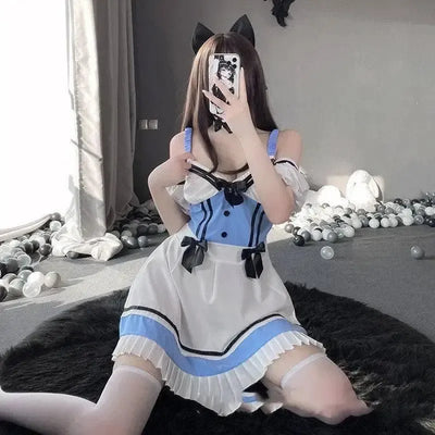 Maid-Style Sleepwear-Blueandwhite-1