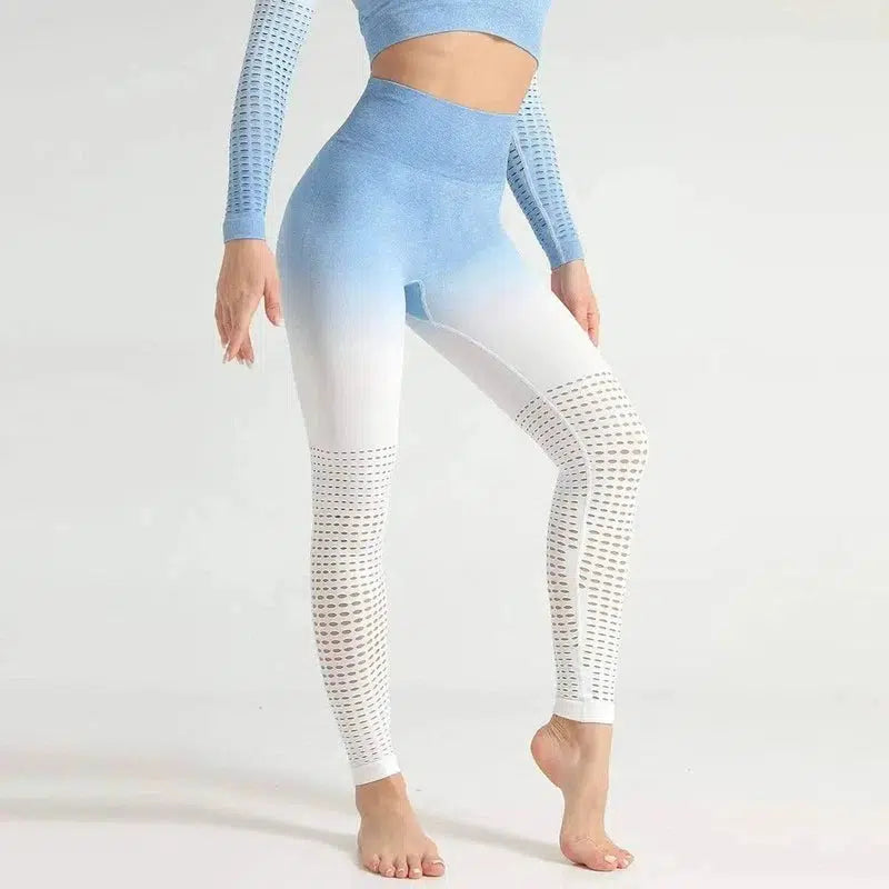 European And American Gradient Seamless Hollow Yoga Clothing-Blue-2