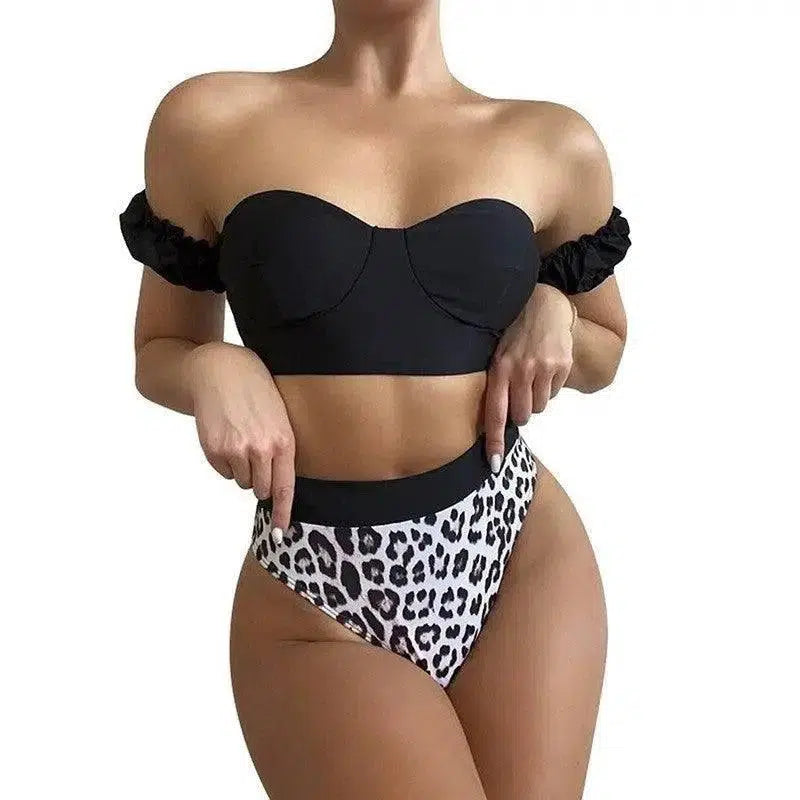 European And American Leopard Print Swimsuit-Black-2