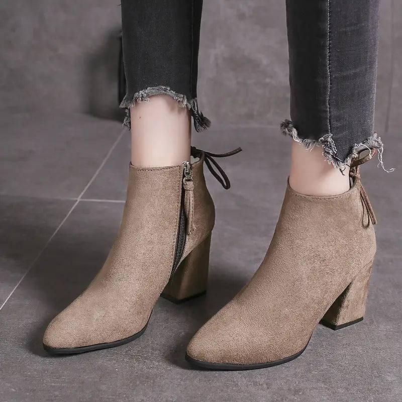 European And American Martin Boots Pointed High Heels Plus-Khaki-6