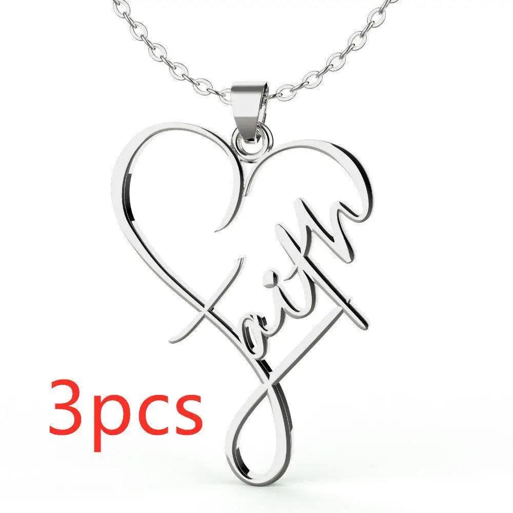 European And American Necklace Heart Of Faith Pendant-Silver-4