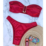 European And American New Swimsuit U-shaped V Iron Swimsuit Ladies-Wine Red-5