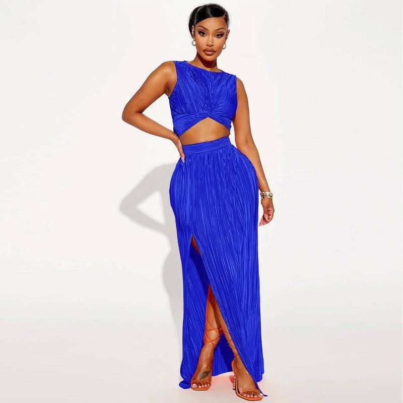 Chic European Style Two-Piece Set-Blue-1