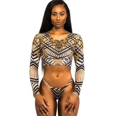 European and American women's long sleeve printed thong-D-5