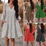 Fall Women's Temperament Leisure V-neck Long-sleeve Dress-1