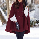 Fashion Casual Women's Loose Woolen Cloak Coat-WineRed-3