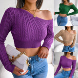 Chic Off-Shoulder Cable Knit Crop Sweater - Shop Now!-1