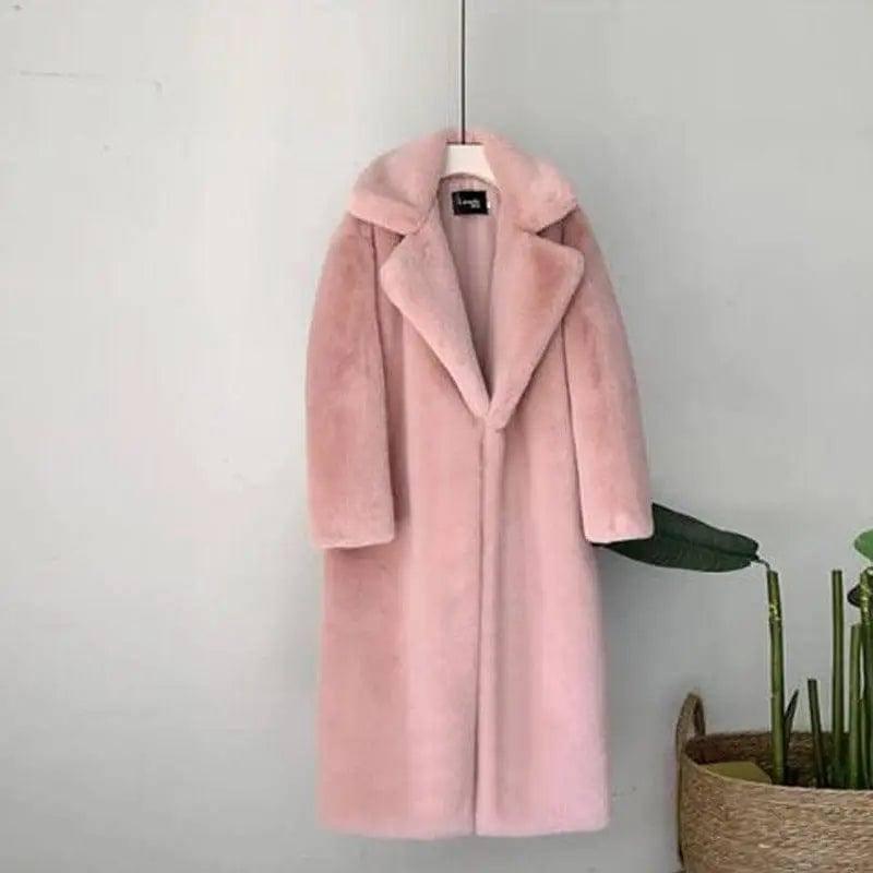 Fashion High Quality Velvet Fur Long Coat Women-Light pink-7