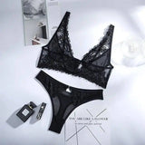 Fashion Lace V-neck Perspective Split Body Shaping Lingerie-Black-2