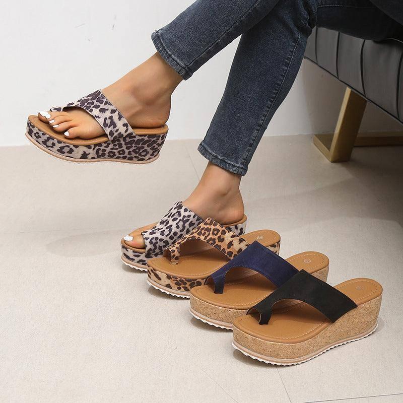 Fashion Leopard Print Wedge Slippers For Women New-4