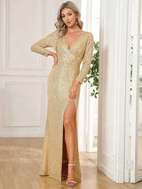 Fashion Long Sequin Evening Dress-Gold-7