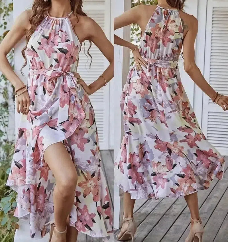 Fashion Print Halterneck Boho Dress Leisure Vacation-5