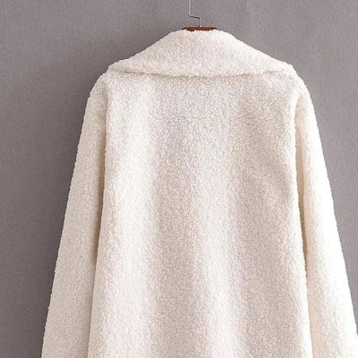 Fashion Simple Pure Color Women's Lapel Wool Coat-3