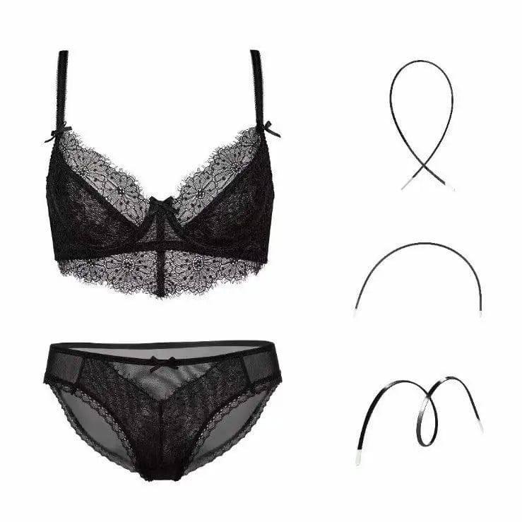 Fashion Women Bra And Panties Set Embroidery-Black-4