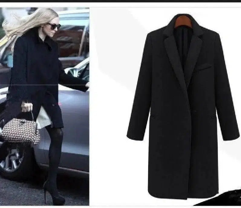 Fashionable And Simple One-button Women's Coat-Black-3