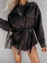 Fashionable Lace-up Small Fragrant Jacket With Pockets-Noir-11