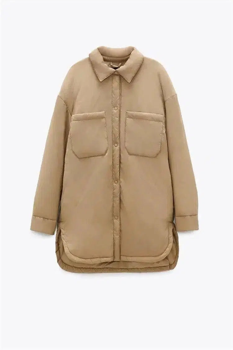 Fashionable Simple Solid Color Mid-length Top-Khaki-4