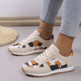 Fashoin Leopard Print Lace-up Sports Shoes For Women Sneakers Casual Running Walking Flat Shoes-Beige-4