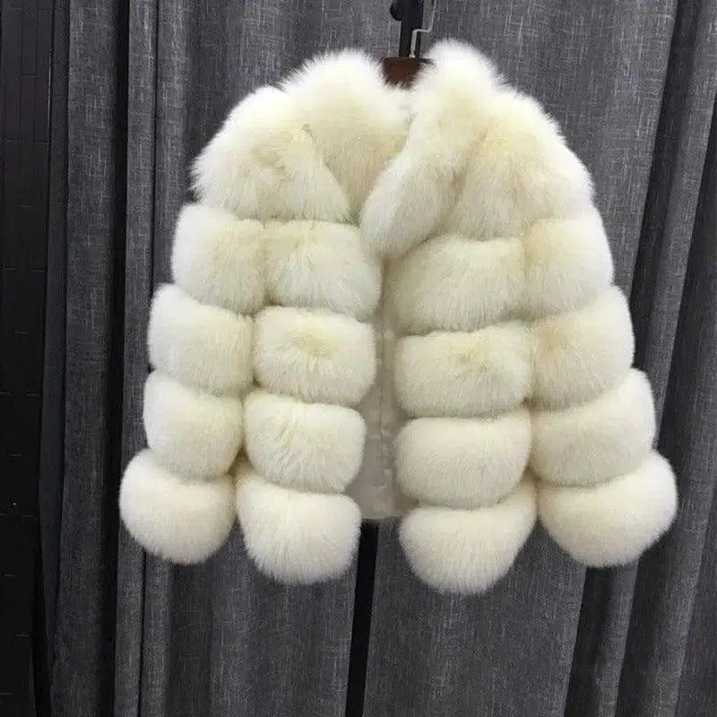 Faux fox fur coat-White-4