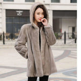 Female Mink Fur Coat With Hood-DarkGrey-1