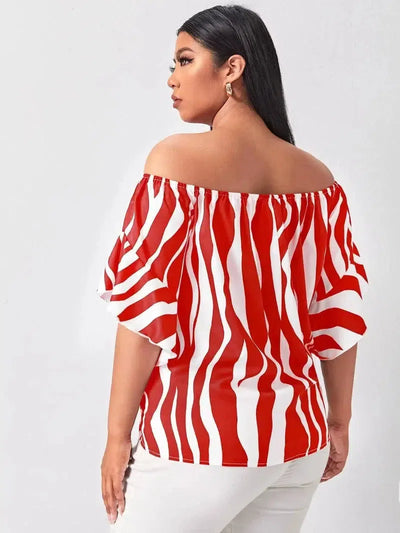 Finjani Red Panel Blouse Barrel Neck Bell Sleeves Striped-5