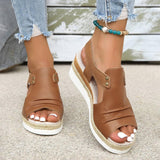 Fish Mouth Wedges Sandals With Straw Design Summer Peep Toe-Brown-10