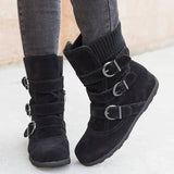 Flat large size short boots women thick cotton boots-Black-2