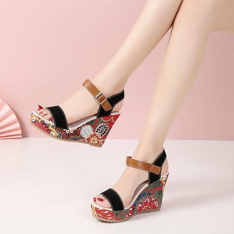 Floral Embroidered Sandals - Stylish Wedge Design-5