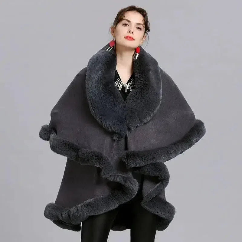 Fur Shawl And Fur Collar Knitted Cardigan Shawl Cloak-7