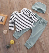 LOVEMI - Hat Striped Shirt Pants 3pc Set