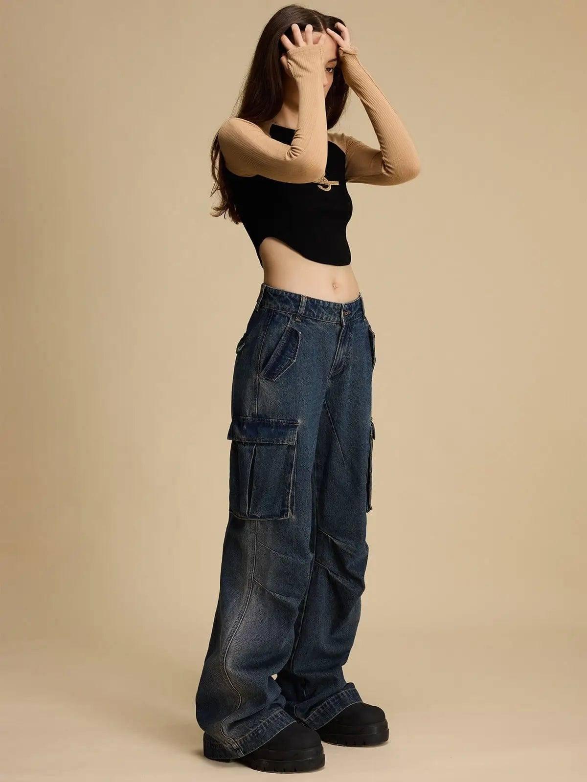 Heavy Industry Loose Wide-leg Denim Overalls-4