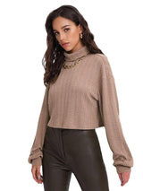 High Collar Long Sleeve Knitted Solid Loose Sweater For-7