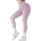 High Waist Seamless Leggings Threaded Knitted Fitness Pants-Light Purple-11