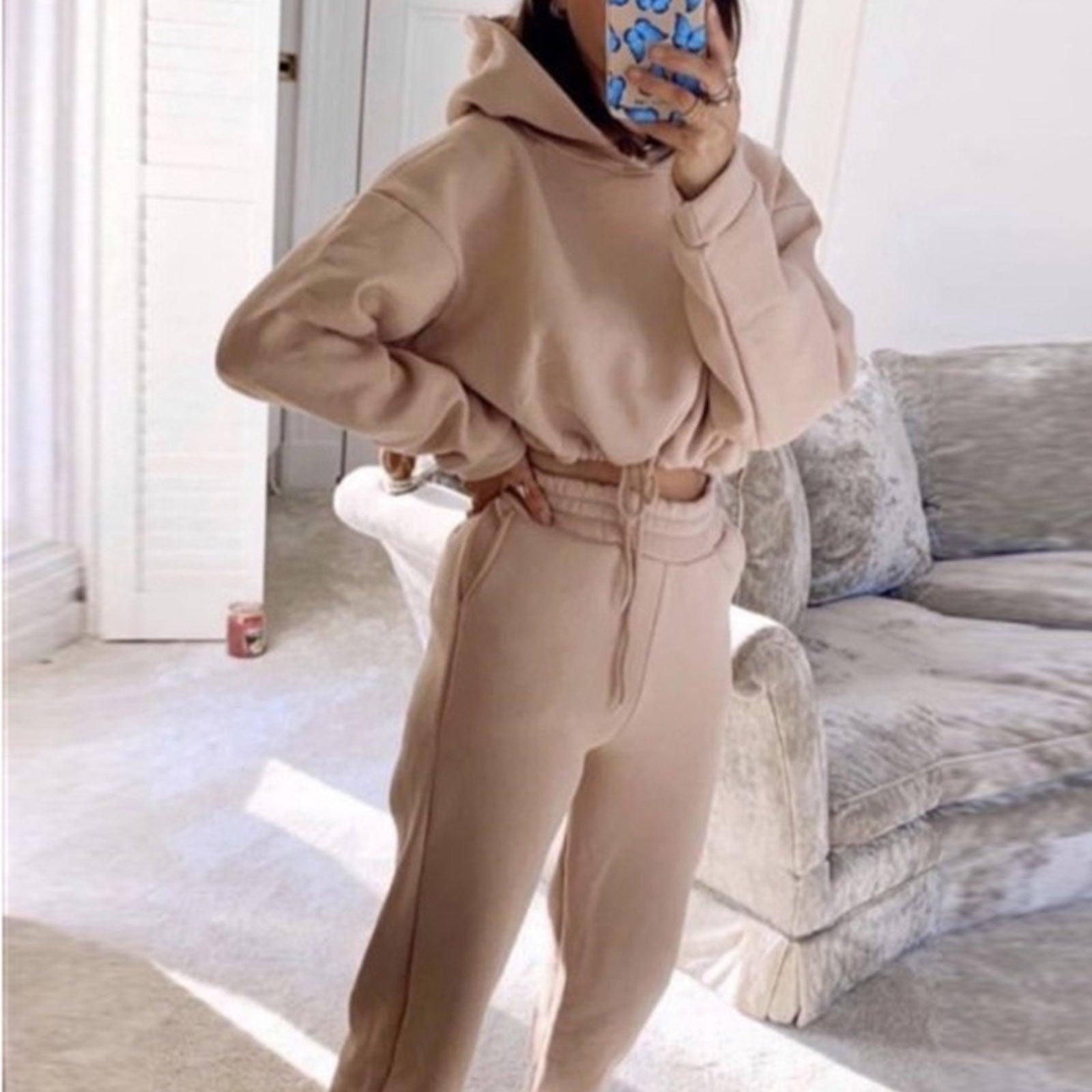 Jogging Suits For Women 2 Piece Sweatsuits Tracksuits Sexy-Khaki-7