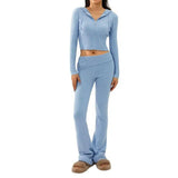 Knitted Hooded Suits Women's Fashion High Waist-Blue-7