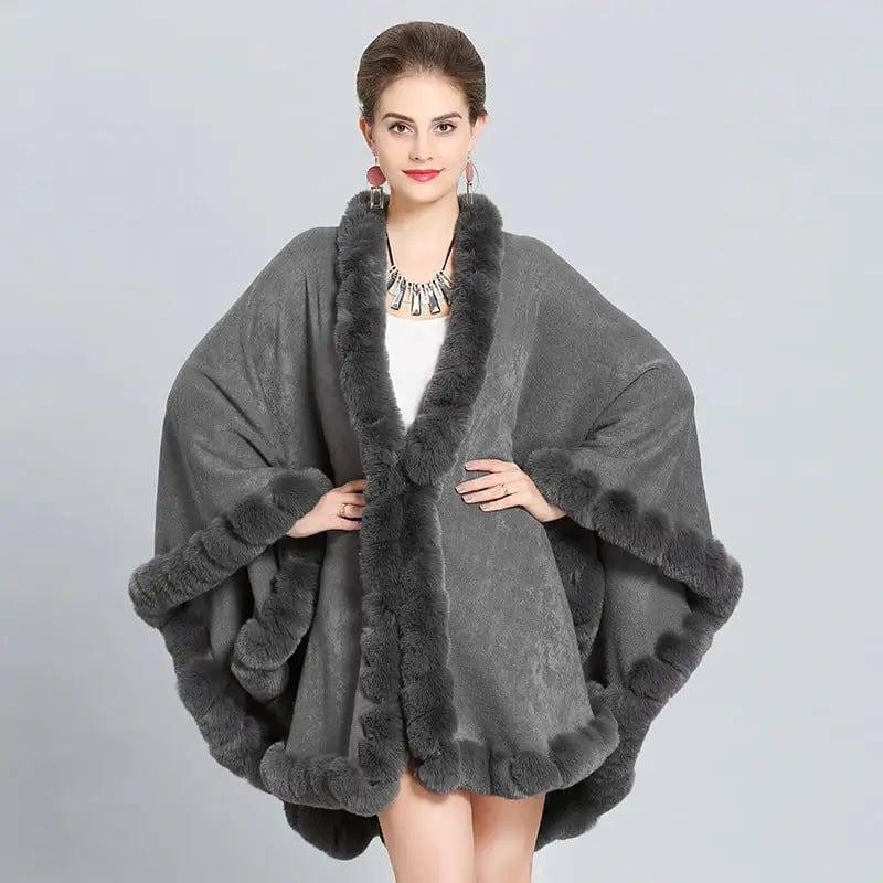 Knitted Scarf Shawl Cape-Dark Grey-5