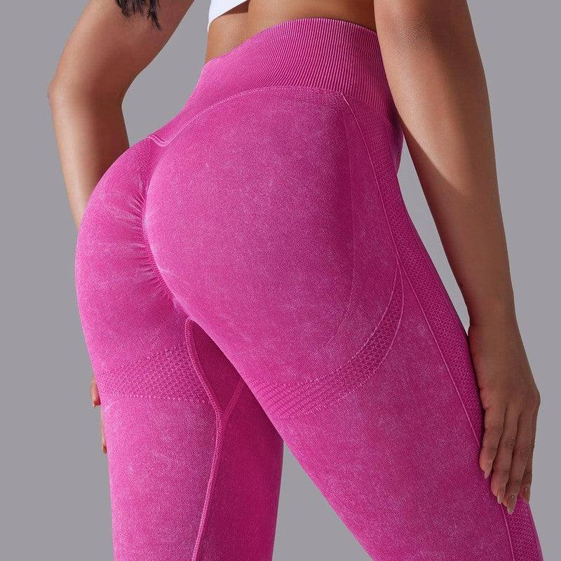 Knitted Seamless Yoga Pants Running Sports Fitness High-Pink-15