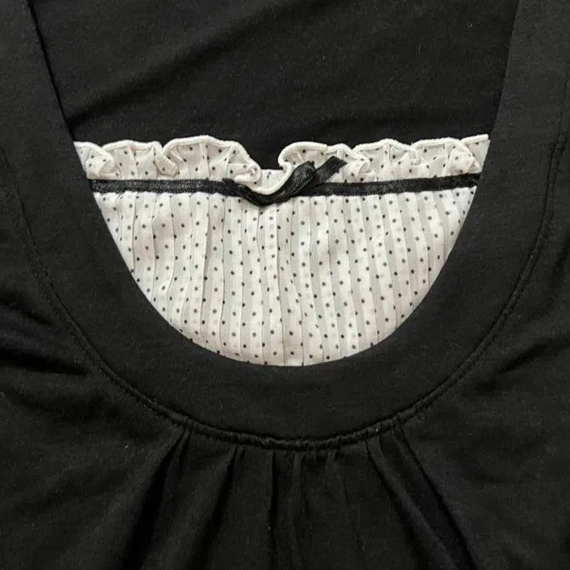 Korean Kawaii Patchwork Women T-shirt Y2K Aesthetic Vintage-3