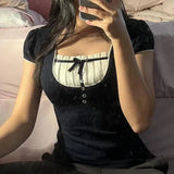 Korean Kawaii Patchwork Women T-shirt Y2K Aesthetic Vintage-Type 2-5