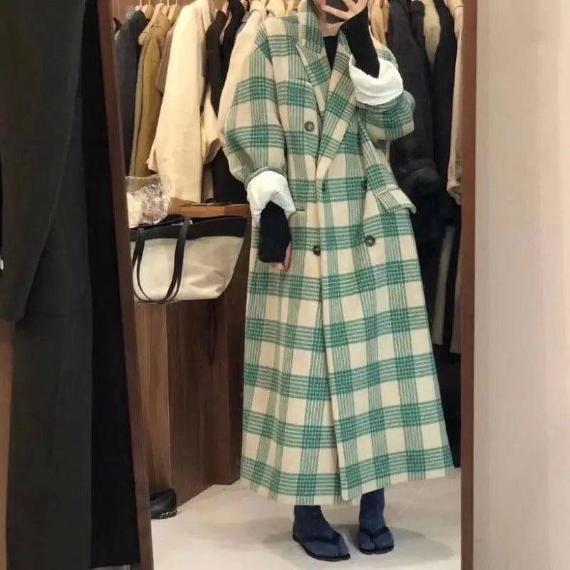 Korean Version Loose Medium And Long Woolen Overcoat-Green-2