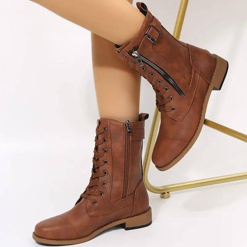 Lace-up Western Boots Cowboy Boots Women Side Zipper Shoes-1