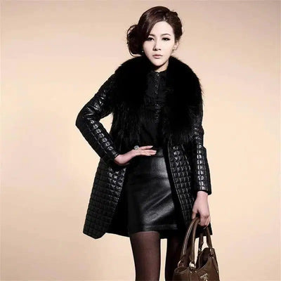 Ladies mid-length faux fur coat-Black-1